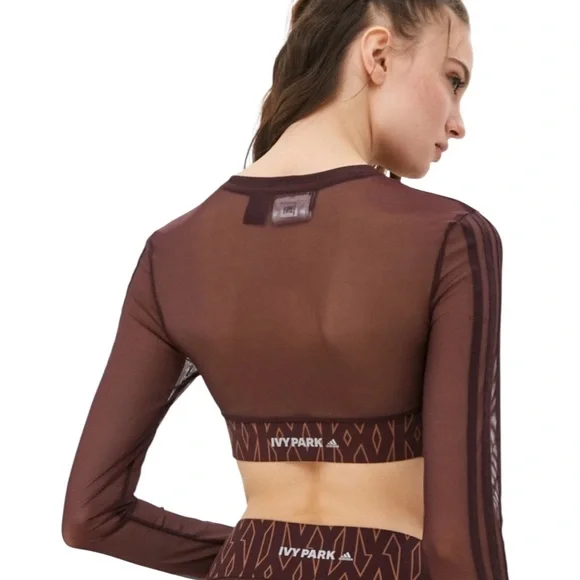 EUC Adidas x IVY PARK Wild Brown Monogrammed Mesh Crop Top (K-1) - Picture 2 of 15